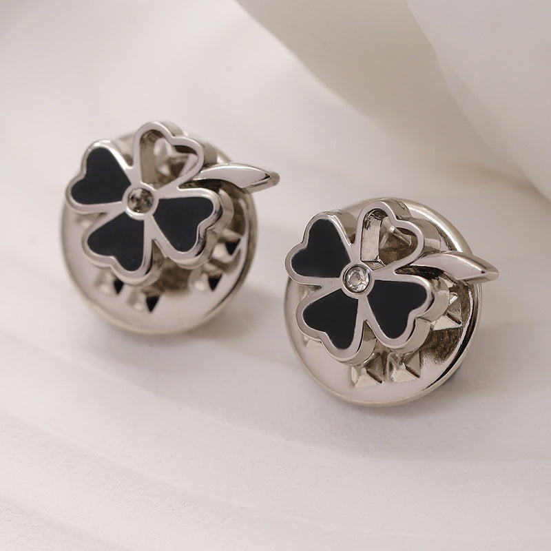 Gold Silver Black Four-Leaf Flower Metal Brooch 12 Pack - Lots of Buttons