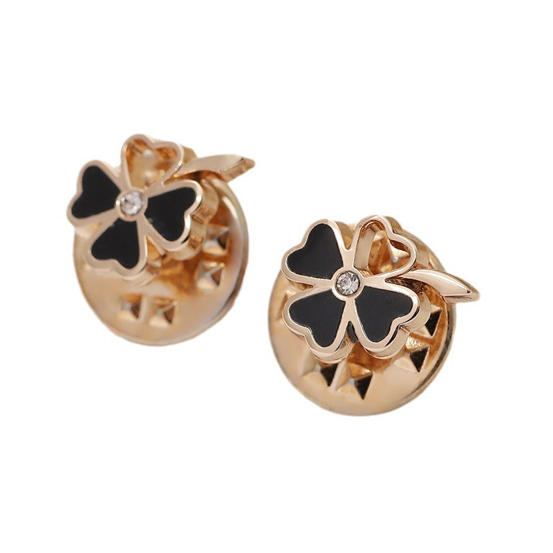 Gold Silver Black Four-Leaf Flower Metal Brooch 12 Pack - Lots of Buttons