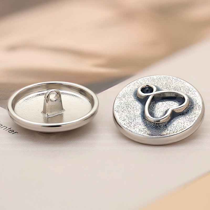 23mm Silver Round Simple Heart-Shaped Metal High-Foot Button 6pcs - Lots of Buttons
