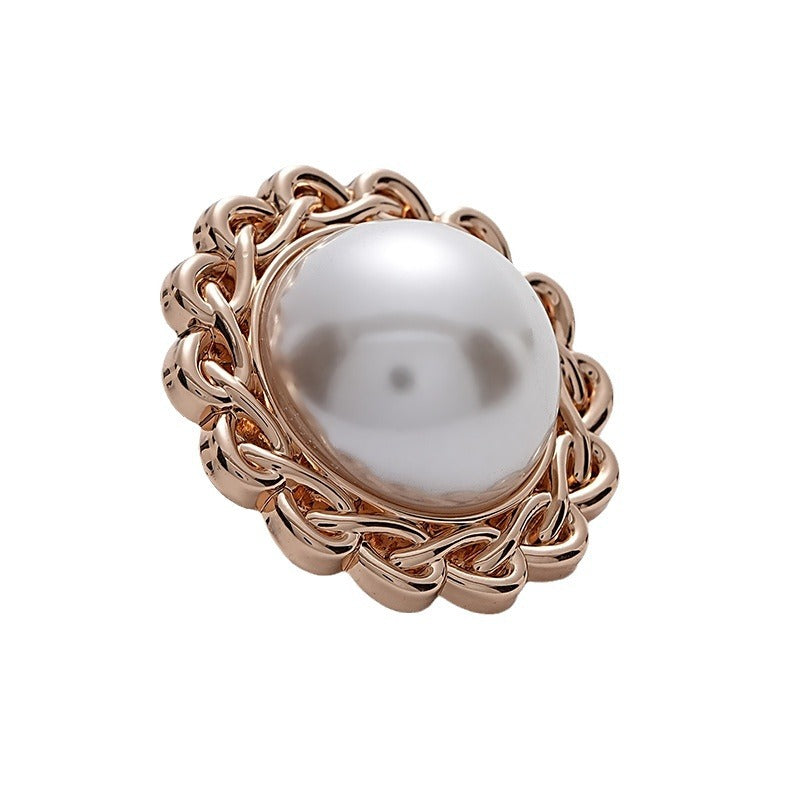 27mm Simple Chain-Edged Sunflower Pearl Metal Button 5pcs - Lots of Buttons