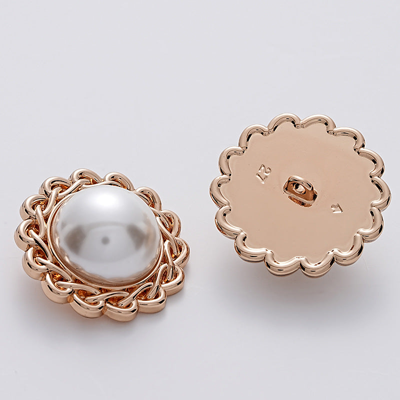27mm Simple Chain-Edged Sunflower Pearl Metal Button 5pcs - Lots of Buttons