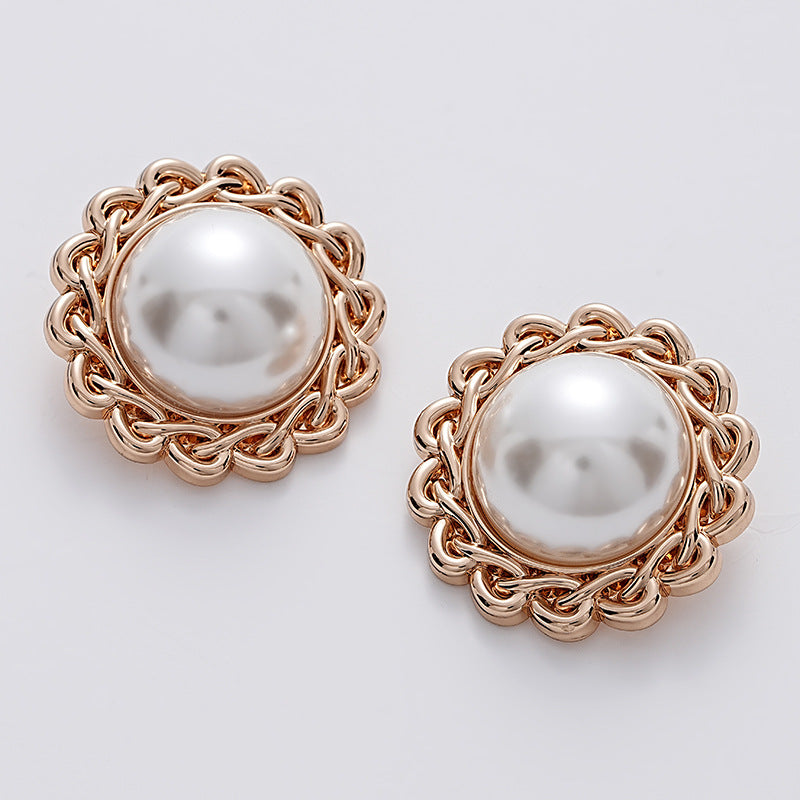 27mm Simple Chain-Edged Sunflower Pearl Metal Button 5pcs - Lots of Buttons