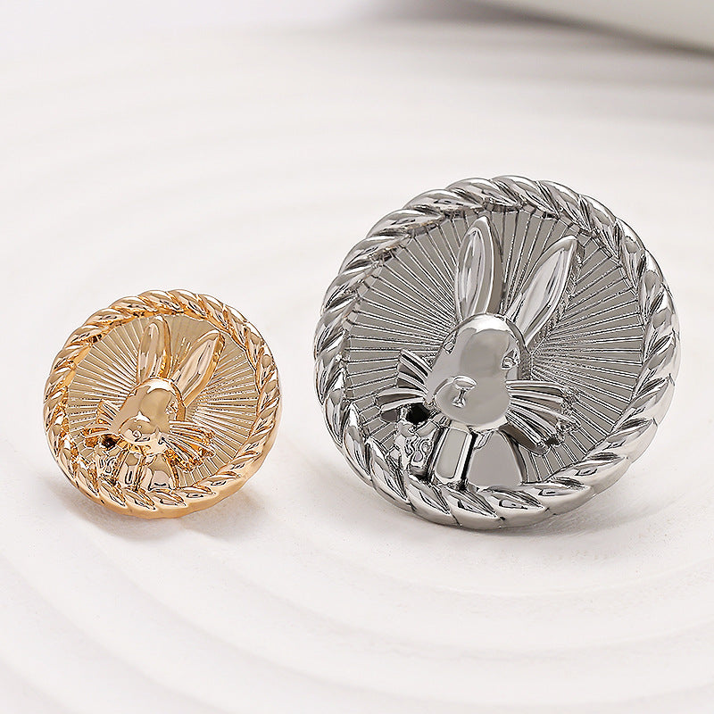Round Light Luxury 3D Relief Rabbit Metal Blouse Button 10pcs - Lots of Buttons