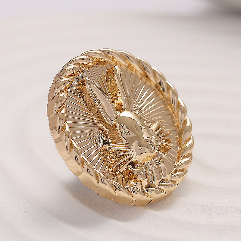Round Light Luxury 3D Relief Rabbit Metal Blouse Button 10pcs - Lots of Buttons