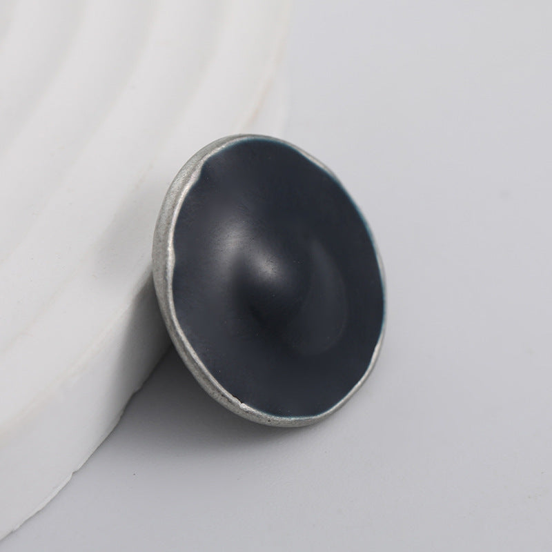 23mm Antique Silver Black Lacquer Round Metal Button 8pcs - Lots of Buttons