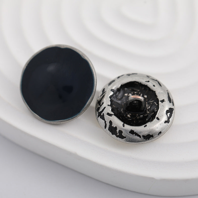 23mm Antique Silver Black Lacquer Round Metal Button 8pcs - Lots of Buttons
