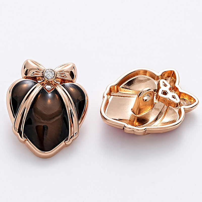 23mm Pink Black Green Butterfly Knot Oiled Heart-Shaped Metal Button 6pcs - Lots of Buttons