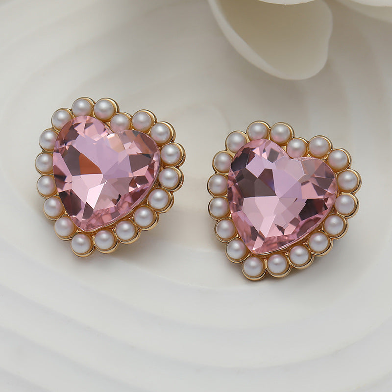 20mm Pink Diamond Heart with Pearl Edge Metal Button 10pcs - Lots of Buttons