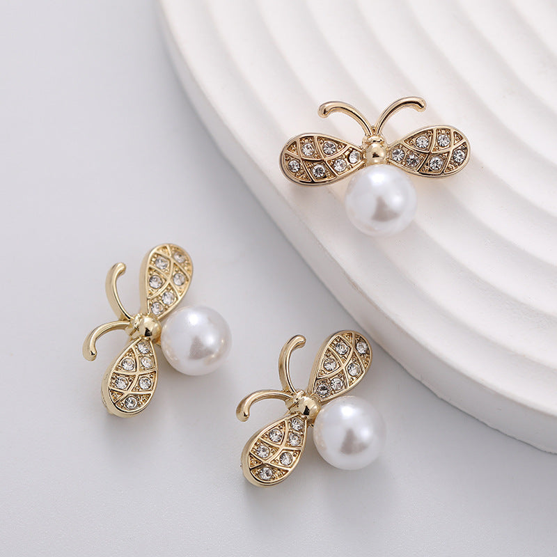 Bee-Shaped Pearl Metal Brooch 5pcs - Lots of Buttons