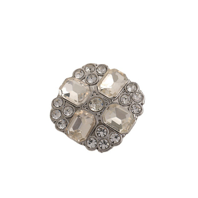 23mm Noble Square  Crystal Diamonds Silver Metal Button 5pcs - Lots of Buttons