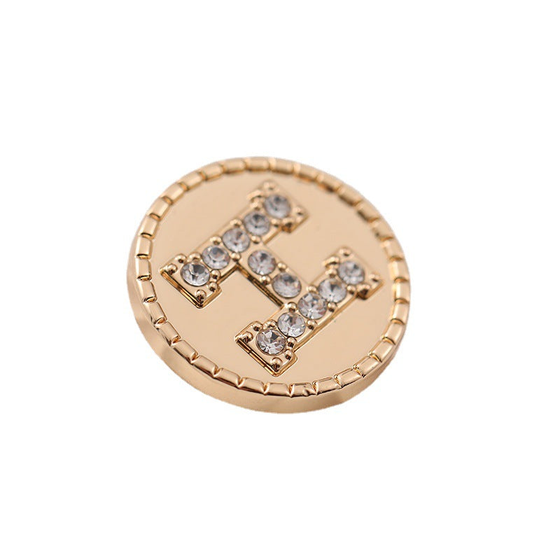 20mm Round Metal Shank Button with Letter H and Rhinestones 8pcs - Lots of Buttons