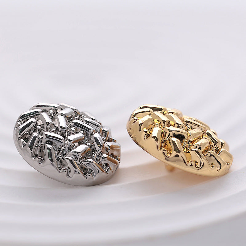 Korean Style Rice-Grain Embossed Round Metal Sewing Buttons 10pcs - Lots of Buttons