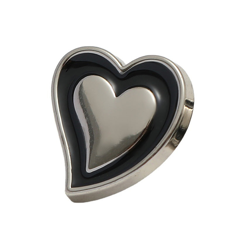 11mm Heart-Shaped Black Oil-Dipped Silver Metal Button 20pcs - Lots of Buttons