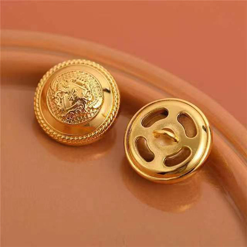 24L Vintage Gold Double Lions Elegant Hand-Sewn Metal Button 10pcs - Lots of Buttons