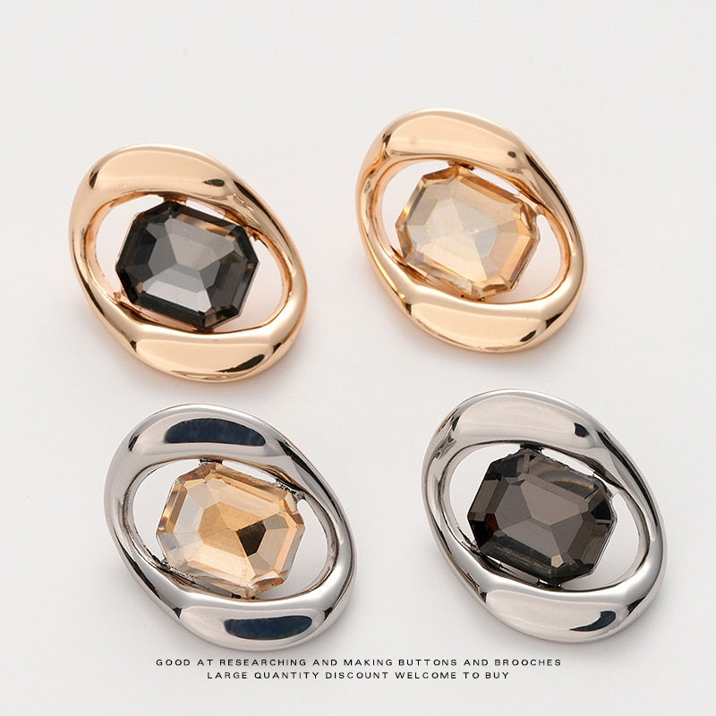 High-End Square Diamond Irregular Geometric Metal Button 5pcs - Lots of Buttons