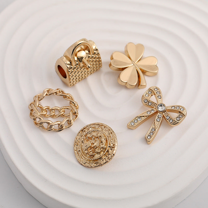 21mm Handbag Four-Leaf Clover Bow Bracelet Gold Metal Buttons 5 Pack - Lots of Buttons