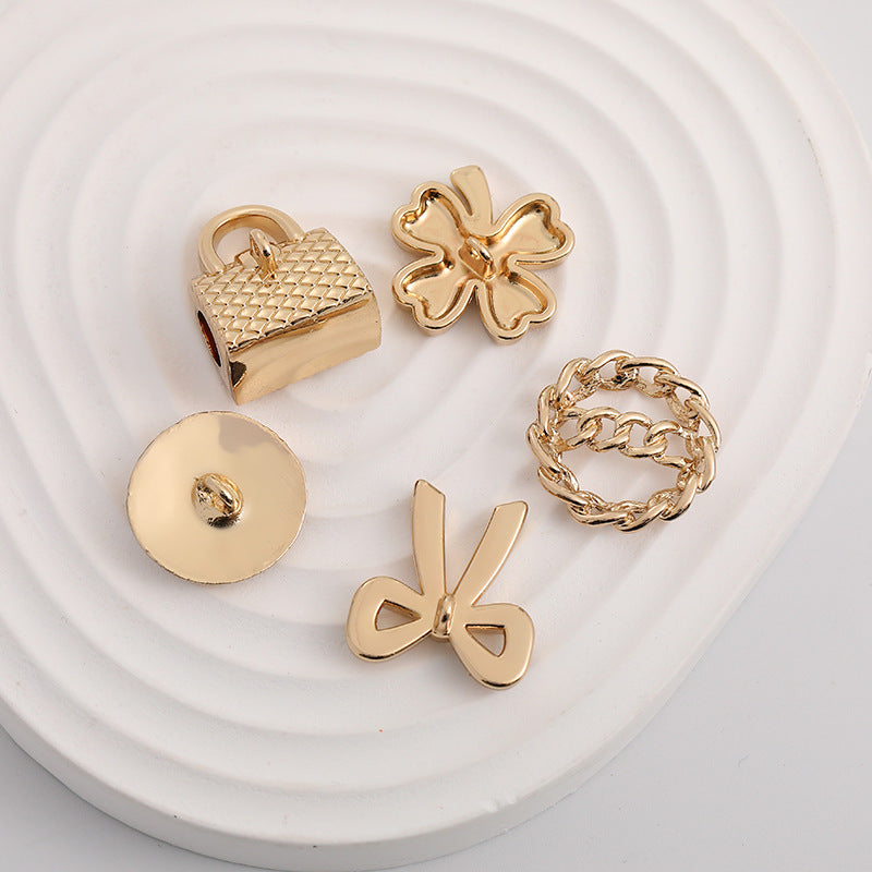 21mm Handbag Four-Leaf Clover Bow Bracelet Gold Metal Buttons 5 Pack - Lots of Buttons