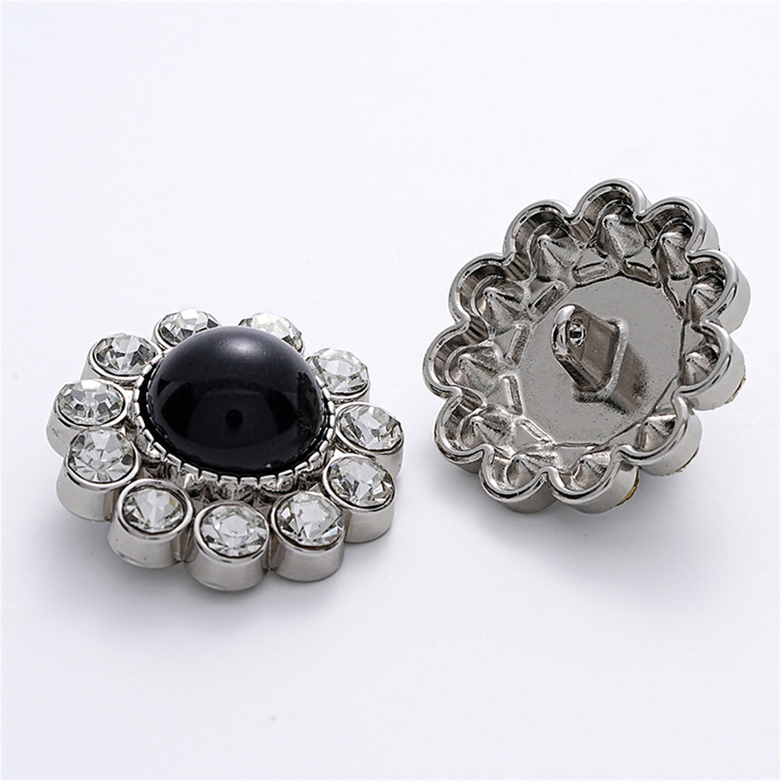 Black Cat's Eye Pearl and Diamond-Inlaid Metal Evening Gown Button 5pcs - Lots of Buttons