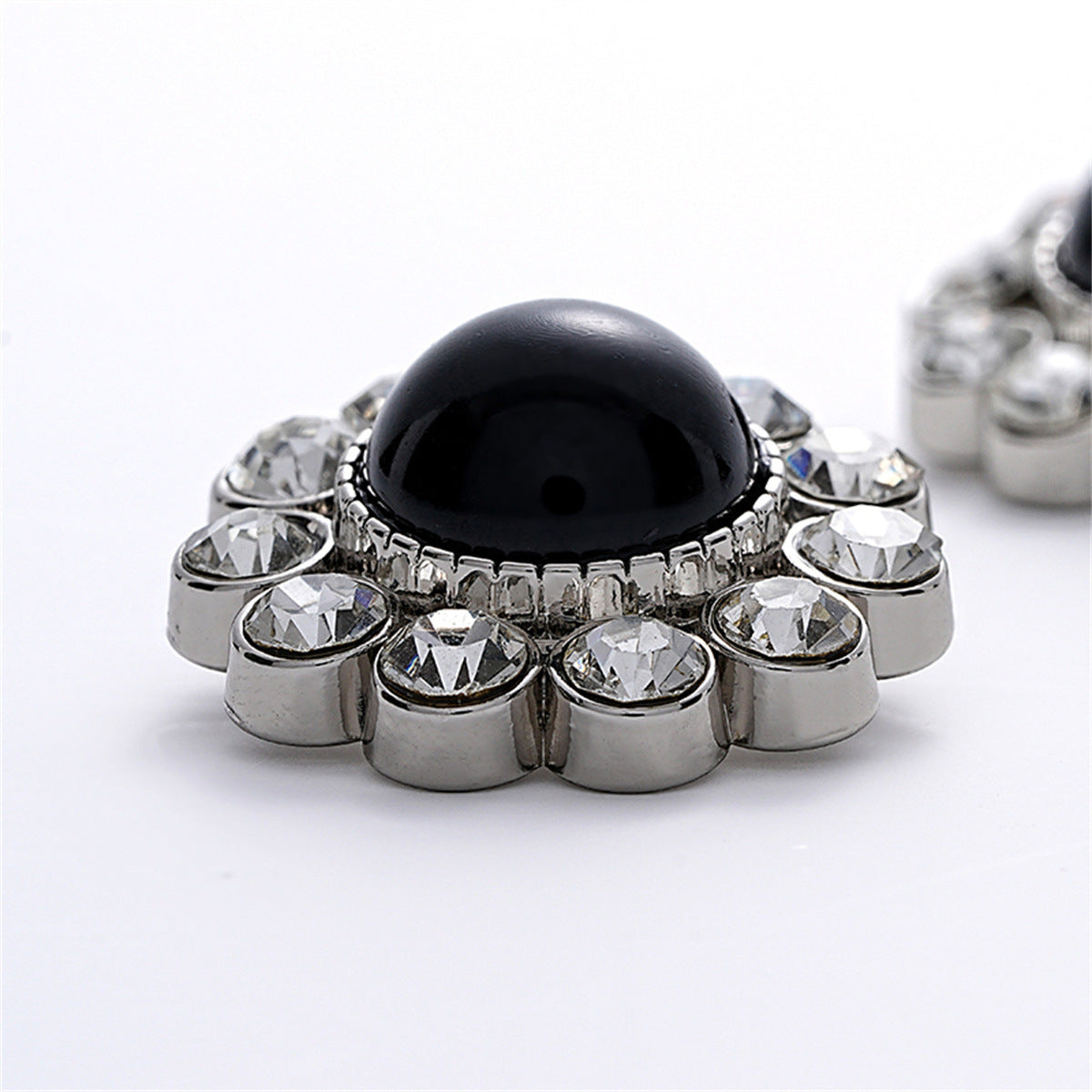 Black Cat's Eye Pearl and Diamond-Inlaid Metal Evening Gown Button 5pcs - Lots of Buttons