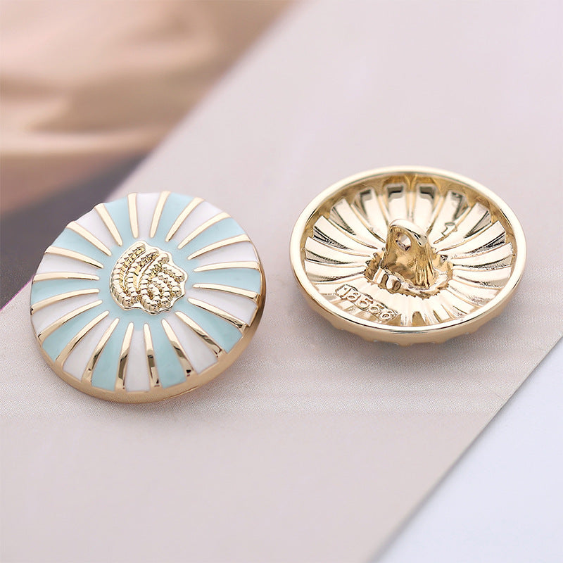 23mm Metal Sky Blue Daisy Round Exquisite Button 6pcs - Lots of Buttons