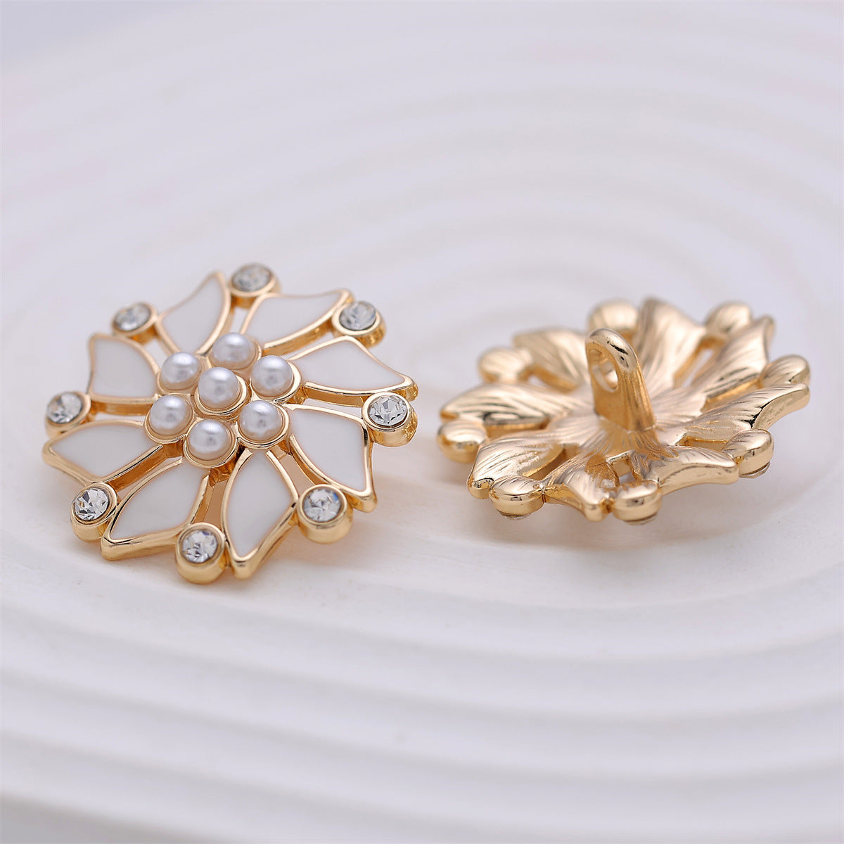 23mm Diamond-Inlaid Pearl Windmill-Shaped Metal Coat Button 6pcs - Lots of Buttons