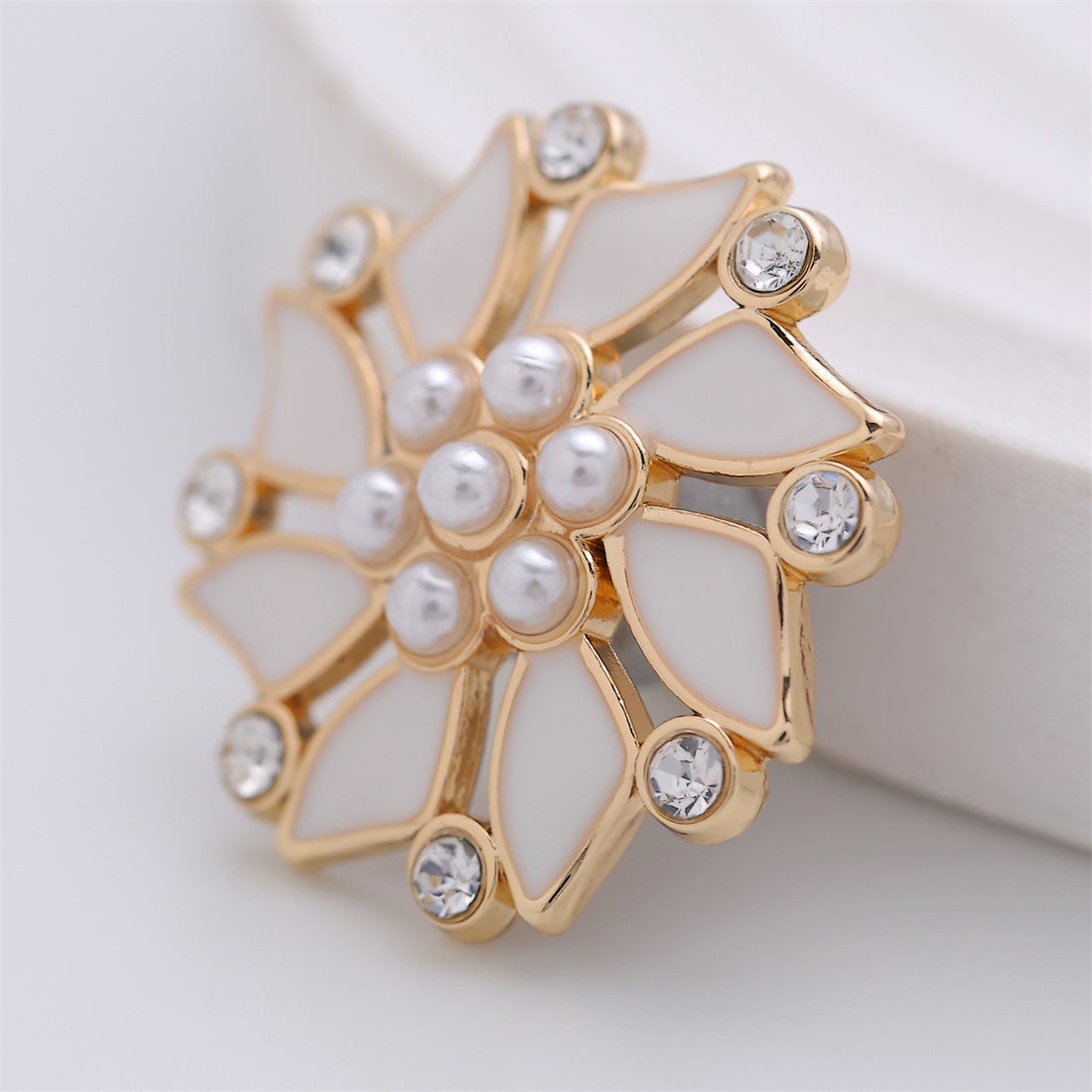 23mm Diamond-Inlaid Pearl Windmill-Shaped Metal Coat Button 6pcs - Lots of Buttons