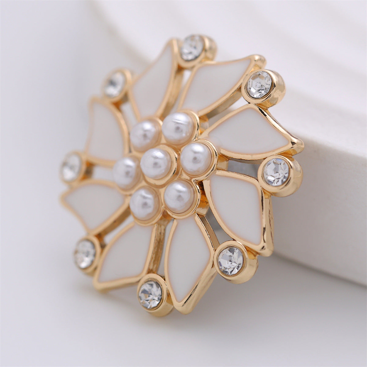 23mm Diamond-Inlaid Pearl Windmill-Shaped Metal Coat Button 6pcs - Lots of Buttons