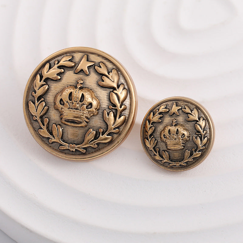 15-23mm British Antique Gold Crown and Laurel Leaf Metal Button 10pcs - Lots of Buttons