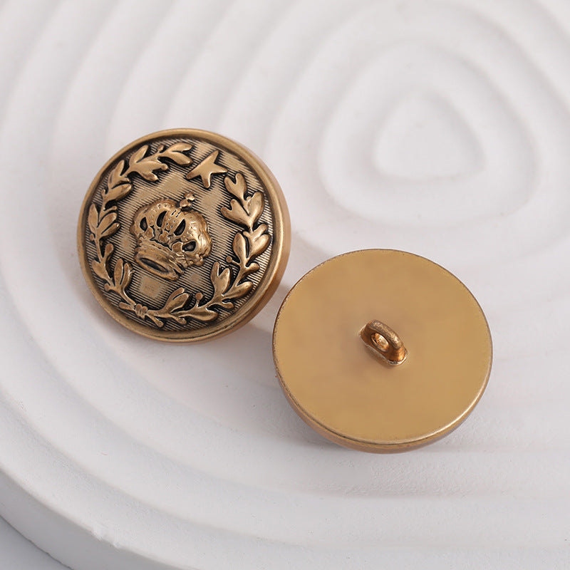 15-23mm British Antique Gold Crown and Laurel Leaf Metal Button 10pcs - Lots of Buttons