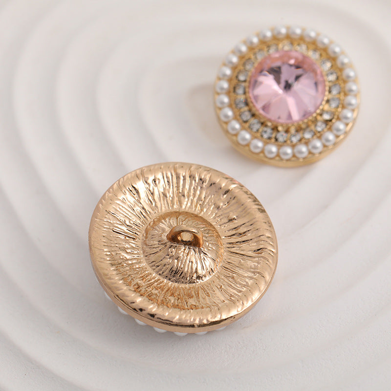 Round Fashion Metal Button with Diamonds Pearls 5pcs - Lots of Buttons