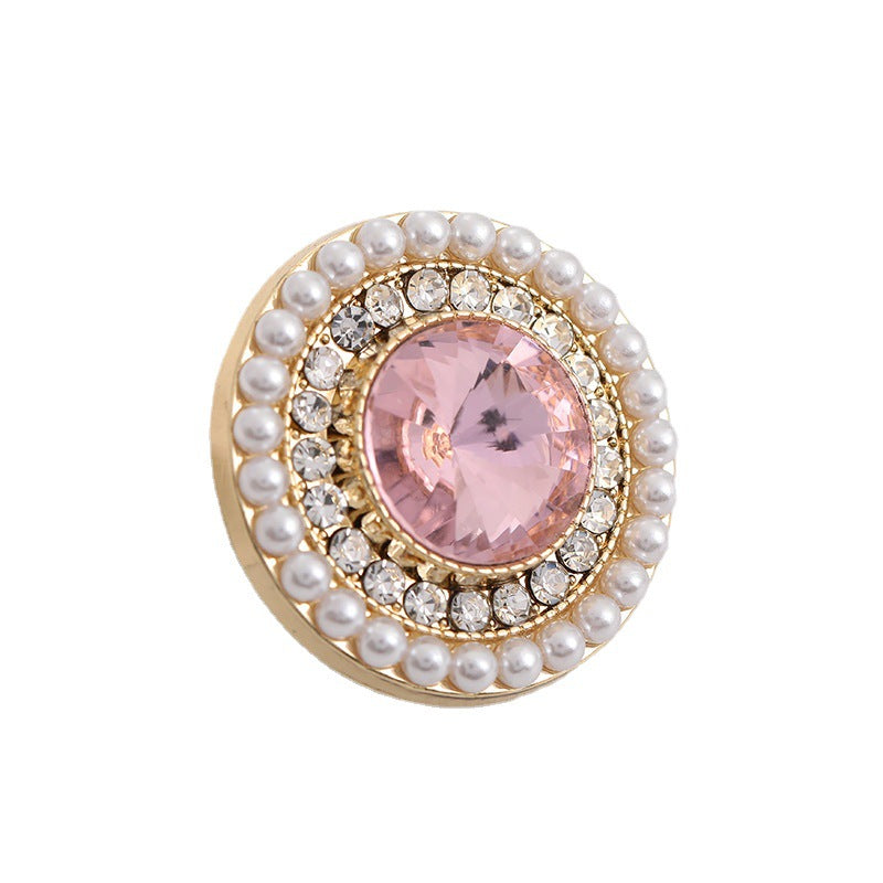 Round Fashion Metal Button with Diamonds Pearls 5pcs - Lots of Buttons