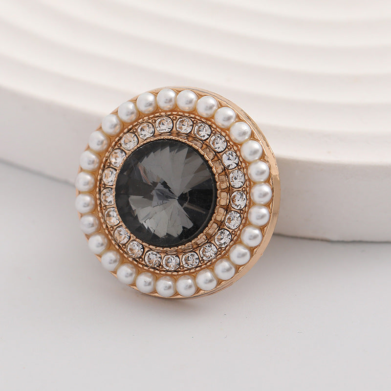 Round Fashion Metal Button with Diamonds Pearls 5pcs - Lots of Buttons