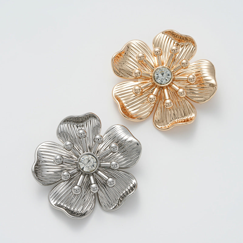 43mm Fashion Flower Rhinestone Metal Brooch for Coat Dress 2pcs - Lots of Buttons