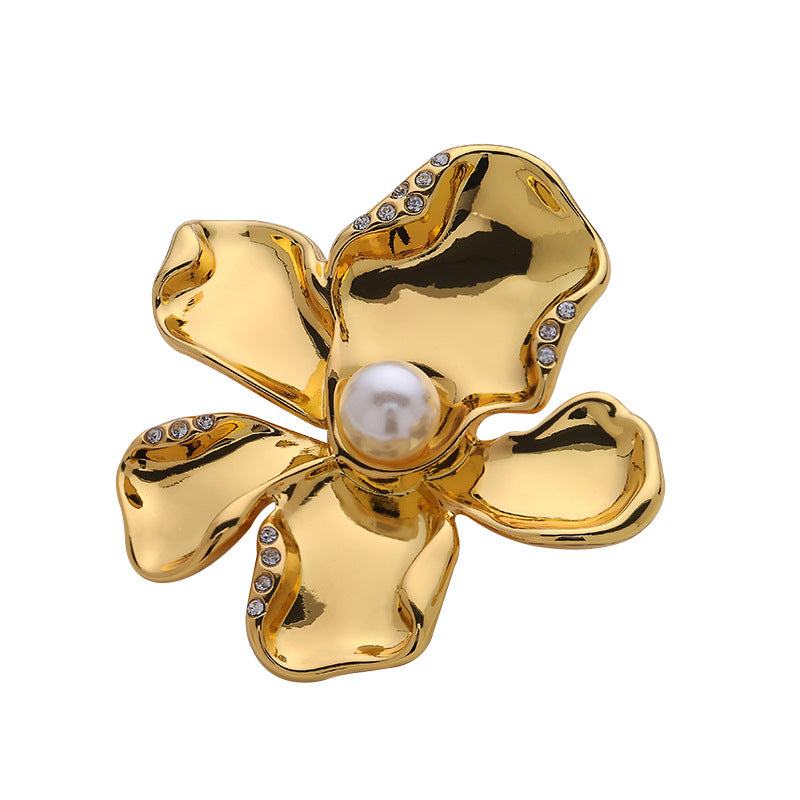 Floral Pearl and Crystal Gold Chrome Plated Metal Buttons 5pcs - Lots of Buttons