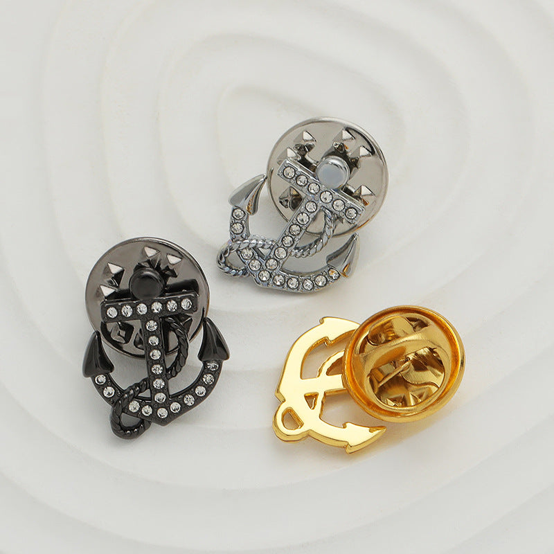 Anchor Diamond Alloy Decorative Badge Collar Pin Brooch 6 Pack - Lots of Buttons