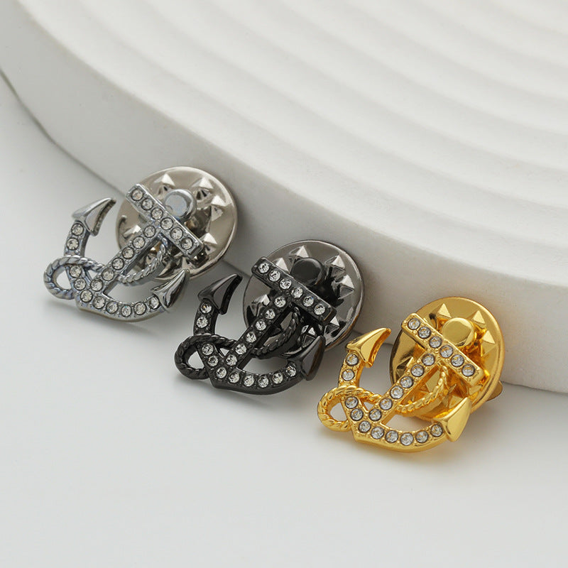 Anchor Diamond Alloy Decorative Badge Collar Pin Brooch 6 Pack - Lots of Buttons