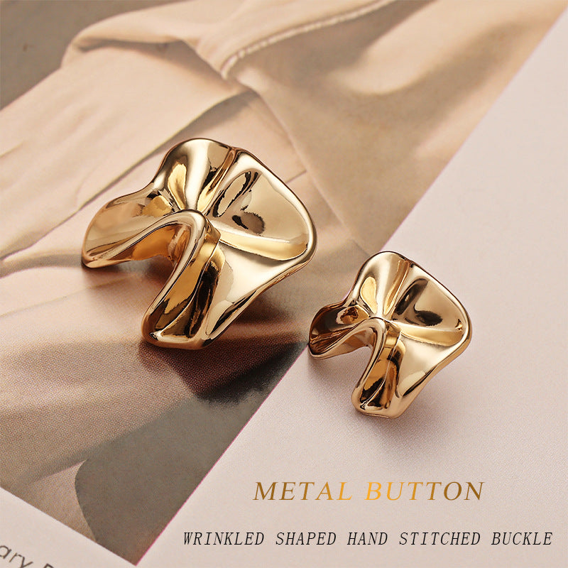 Light Luxury 3D Wrinkled Gold Zinc Alloy Metal Button with Shank 5pcs - Lots of Buttons