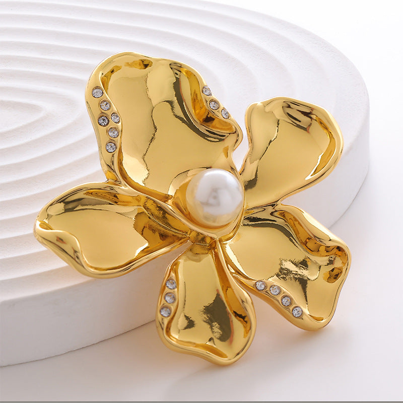 French Gold Chrome-Plated Pearl Flower Brooch Pin 2 Pack - Lots of Buttons