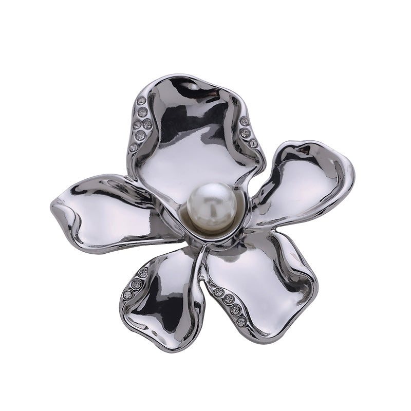 French Gold Chrome-Plated Pearl Flower Brooch Pin 2 Pack - Lots of Buttons