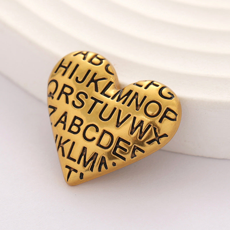 20-23mm Vintage Golden Heart-Shape Letter Metal Button 8pcs - Lots of Buttons
