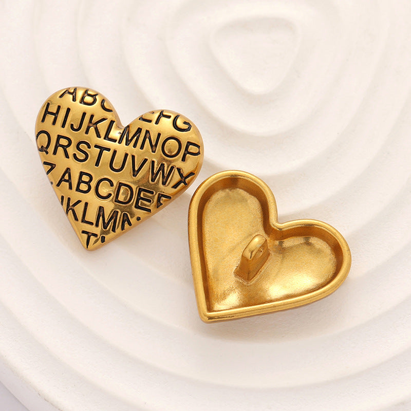 20-23mm Vintage Golden Heart-Shape Letter Metal Button 8pcs - Lots of Buttons