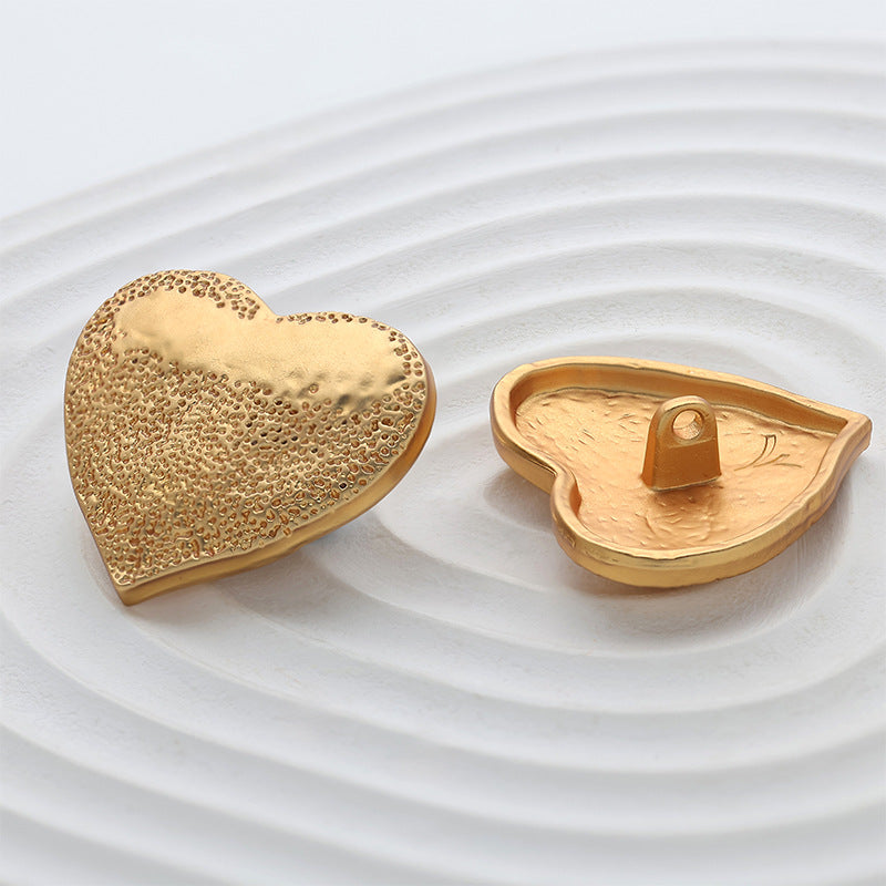25mm Golden Heart-Shaped Speckled Metal Sewing Button 6pcs - Lots of Buttons