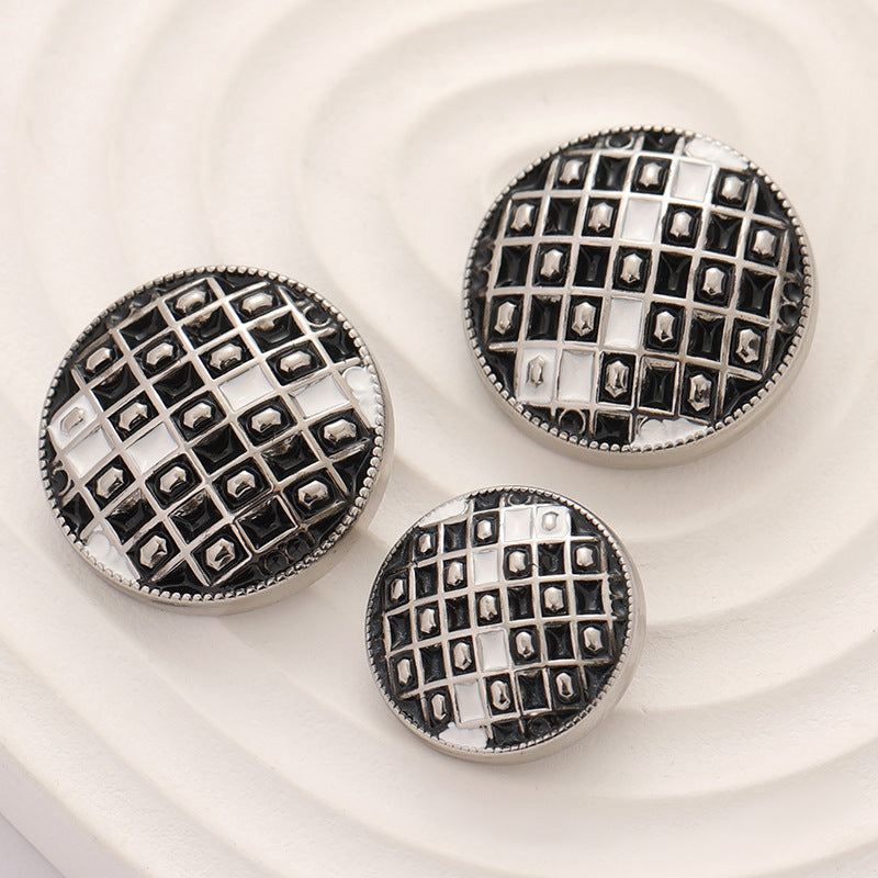 18-23mm Black and White Epoxy Checkerboard Metal Clothing Button 8pcs - Lots of Buttons