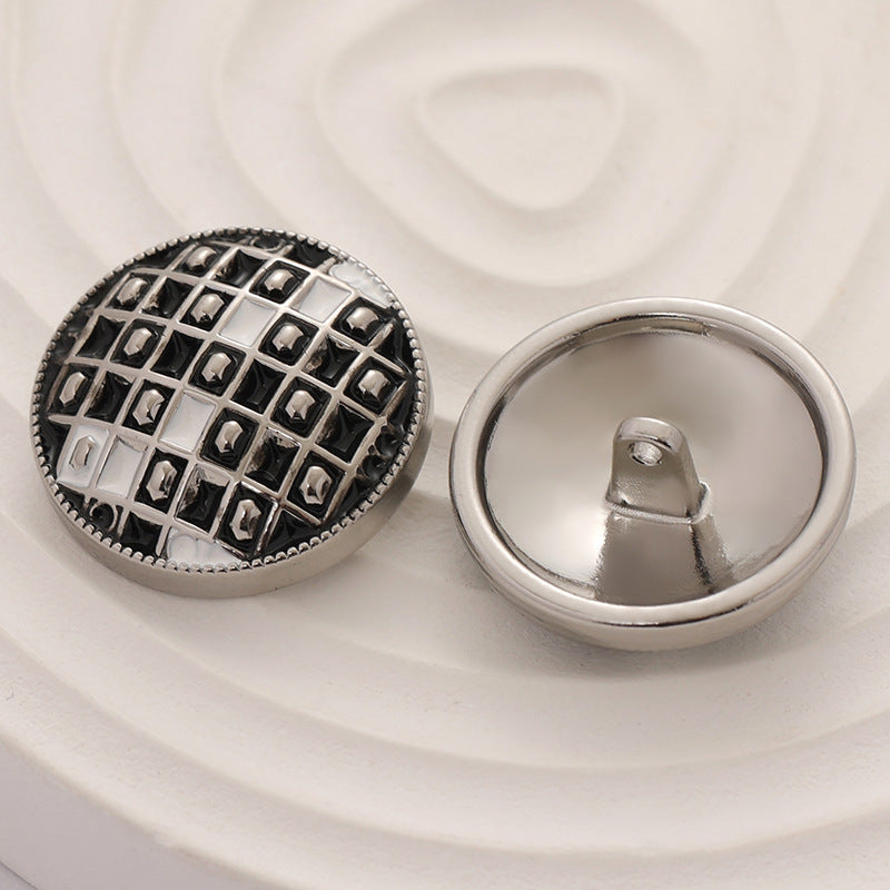 18-23mm Black and White Epoxy Checkerboard Metal Clothing Button 8pcs - Lots of Buttons