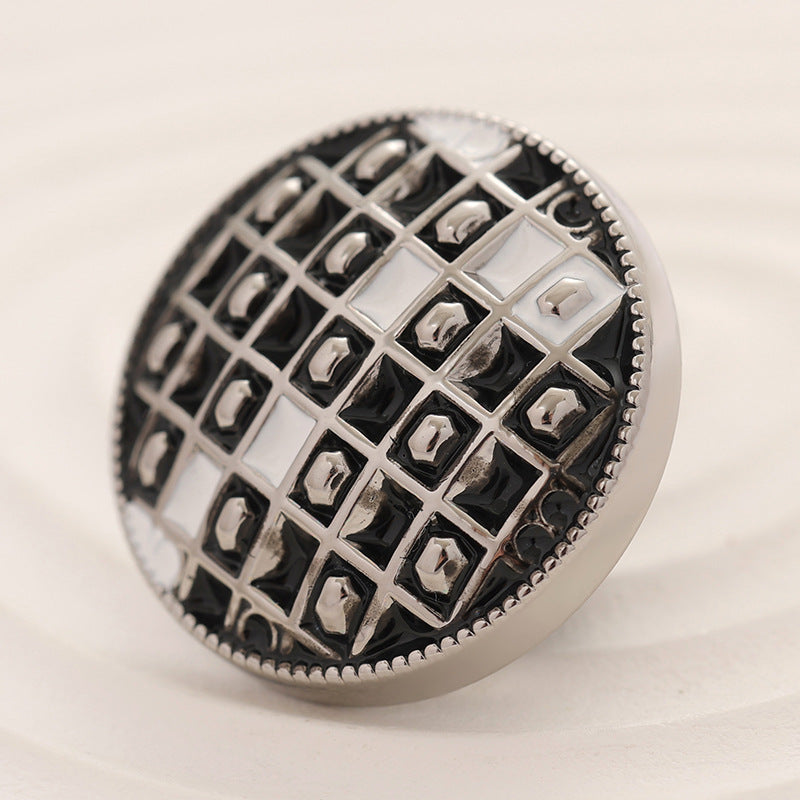 18-23mm Black and White Epoxy Checkerboard Metal Clothing Button 8pcs - Lots of Buttons