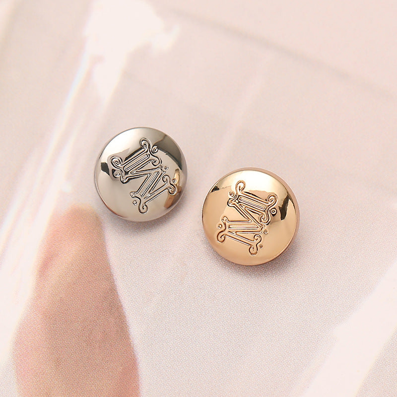 12mm M Letter Mushroom-Shaped Round Metal Sewing Button 10pcs - Lots of Buttons