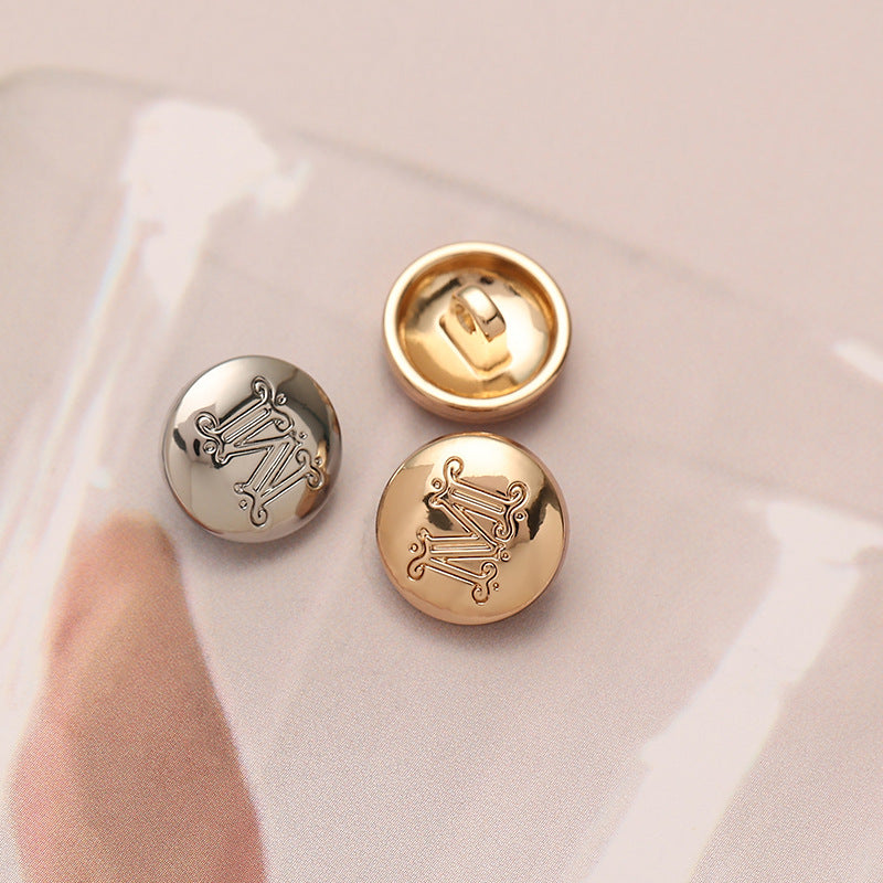 12mm M Letter Mushroom-Shaped Round Metal Sewing Button 10pcs - Lots of Buttons