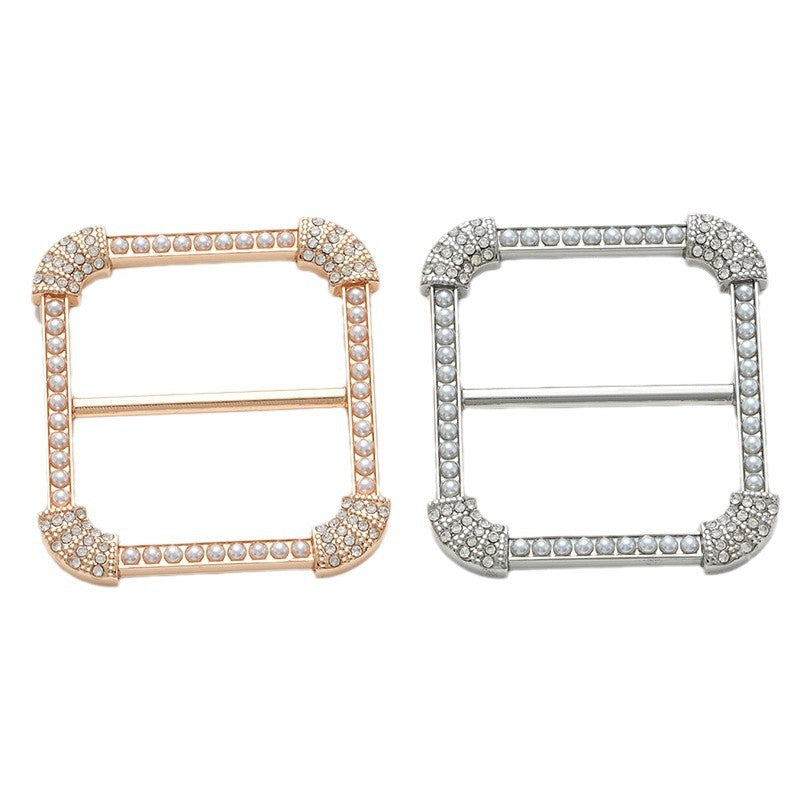 30mm Square Decorative Buckle with Pearl and Rhinestone 2pcs - Lots of Buttons