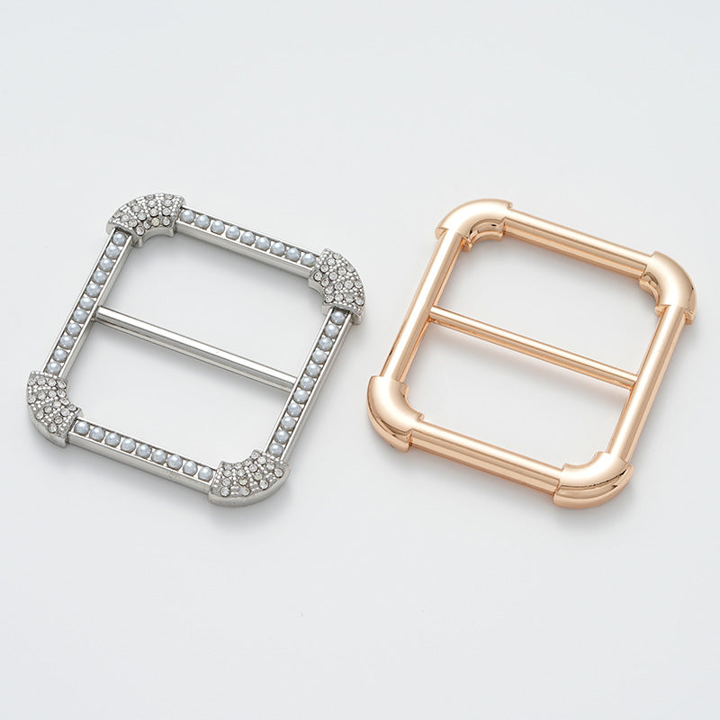 30mm Square Decorative Buckle with Pearl and Rhinestone 2pcs - Lots of Buttons