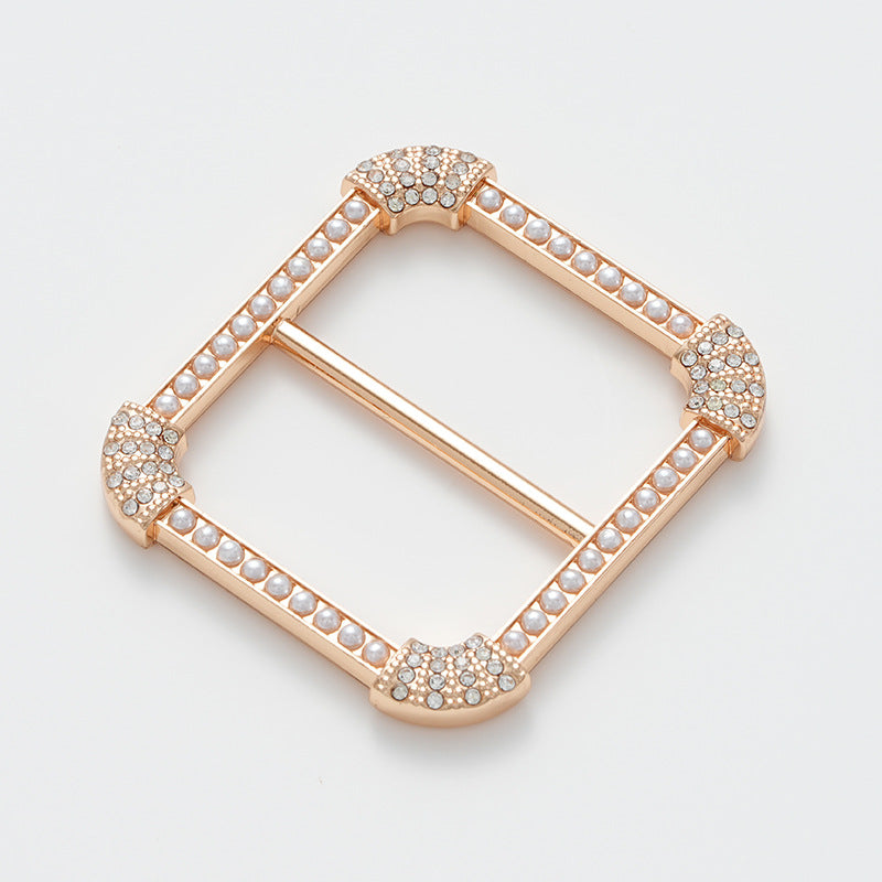 30mm Square Decorative Buckle with Pearl and Rhinestone 2pcs - Lots of Buttons